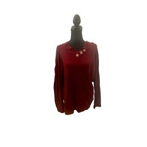 VOIANLIMO Sweatshirts Long Sleeve Button V-Neck Pockets Hoodie Size 3XL Maroon